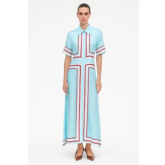 SIMKHAI Silk Short Sleeve Button Front Maxi Dress - Picture 1 of 9
